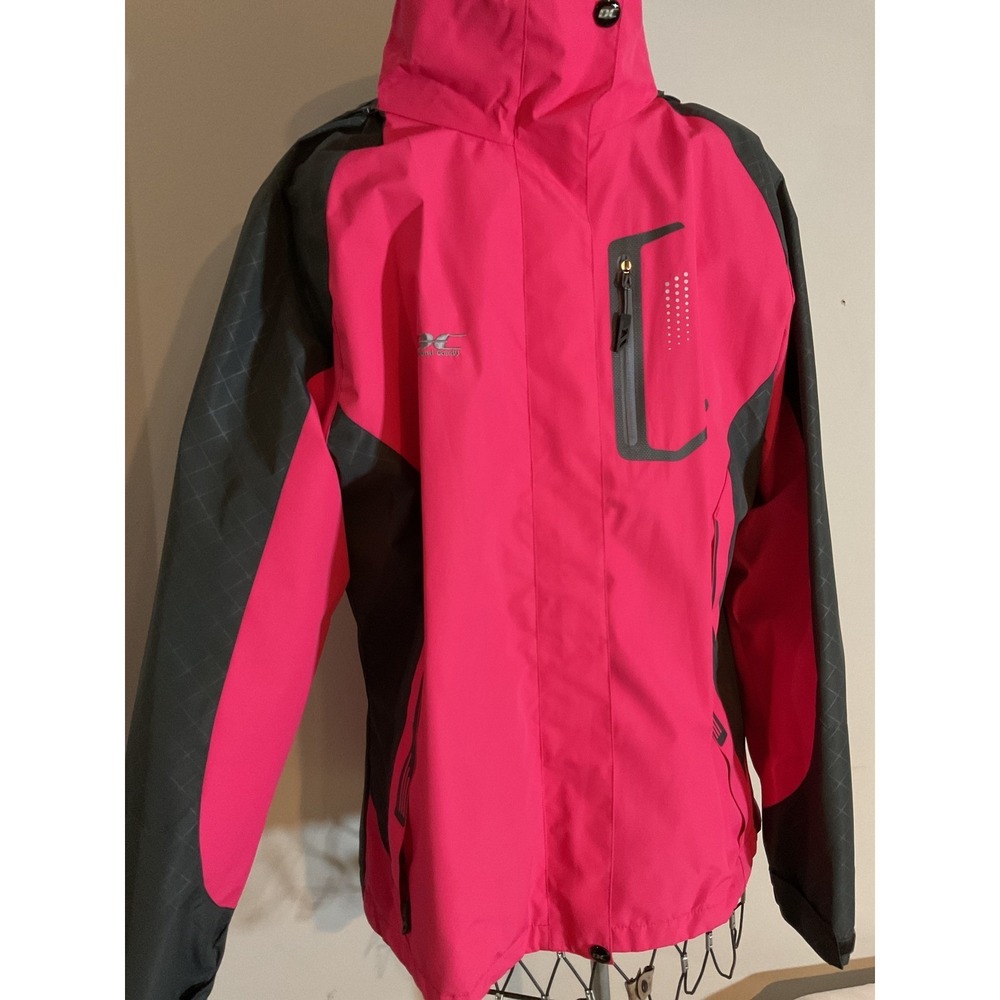 Diamond Candy Womens Pink Grey Waterproof Ski Jacket Windbreaker Medium Hoodless